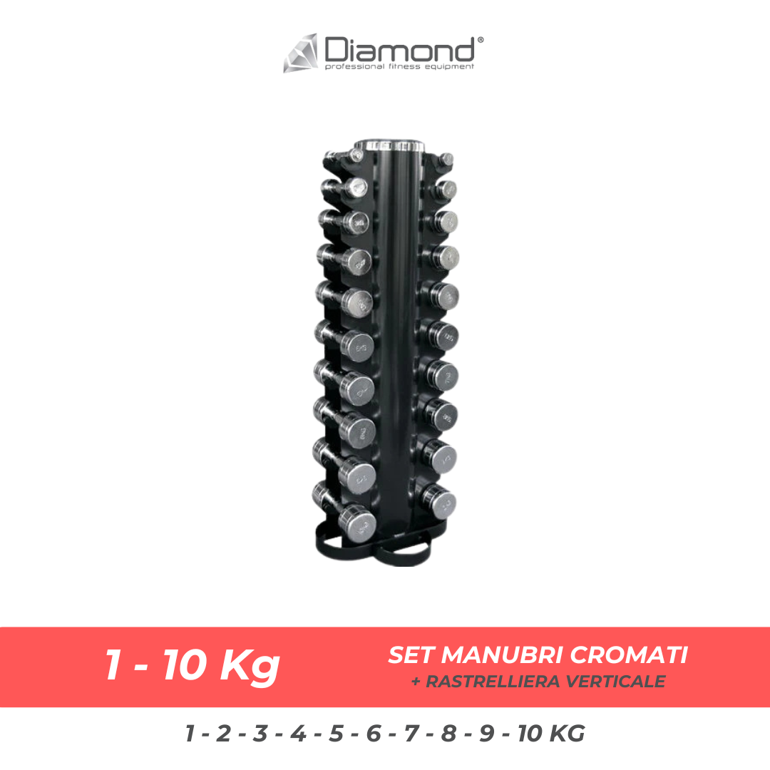 SET MANUBRI CROMATI CON RASTRELLIERA | 1 - 10 KG