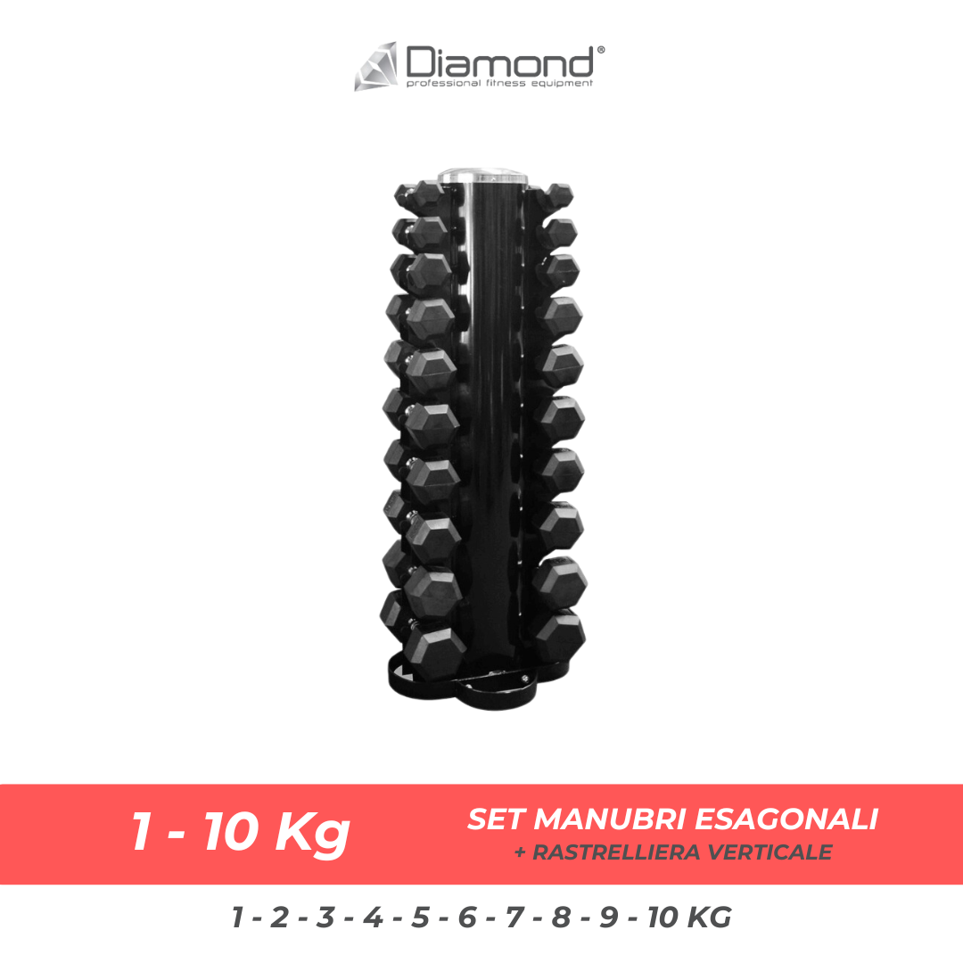 SET MANUBRI ESAGONALI CON RASTRELLIERA | 1 - 10 KG