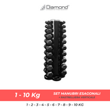 SET MANUBRI ESAGONALI CON RASTRELLIERA | 1 - 10 KG