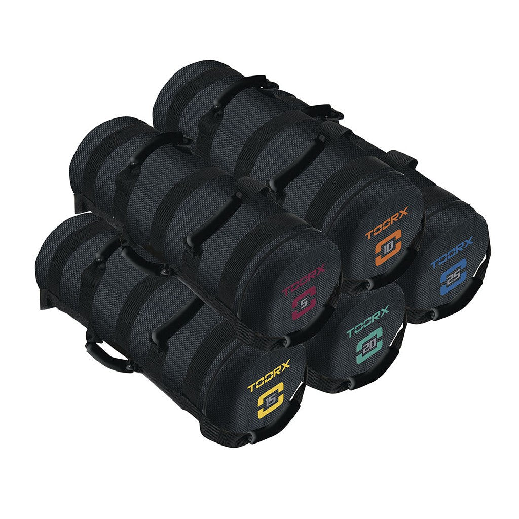 Power bag Toorx APBG – gamma completa da 5 a 25 kg su fondo bianco