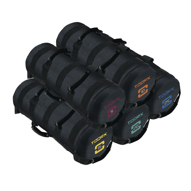 Power bag Toorx APBG – gamma completa da 5 a 25 kg su fondo bianco