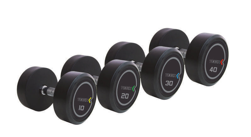 Gamma manubri Toorx MPU in uretano; il set MPU-SET24 comprende le coppie da 4 a 24 kg
